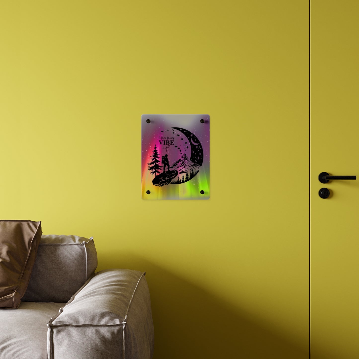 Acrylic Wall Art Panel - Inspirational Quote 'I Decide My Vibe' Hiking Scene