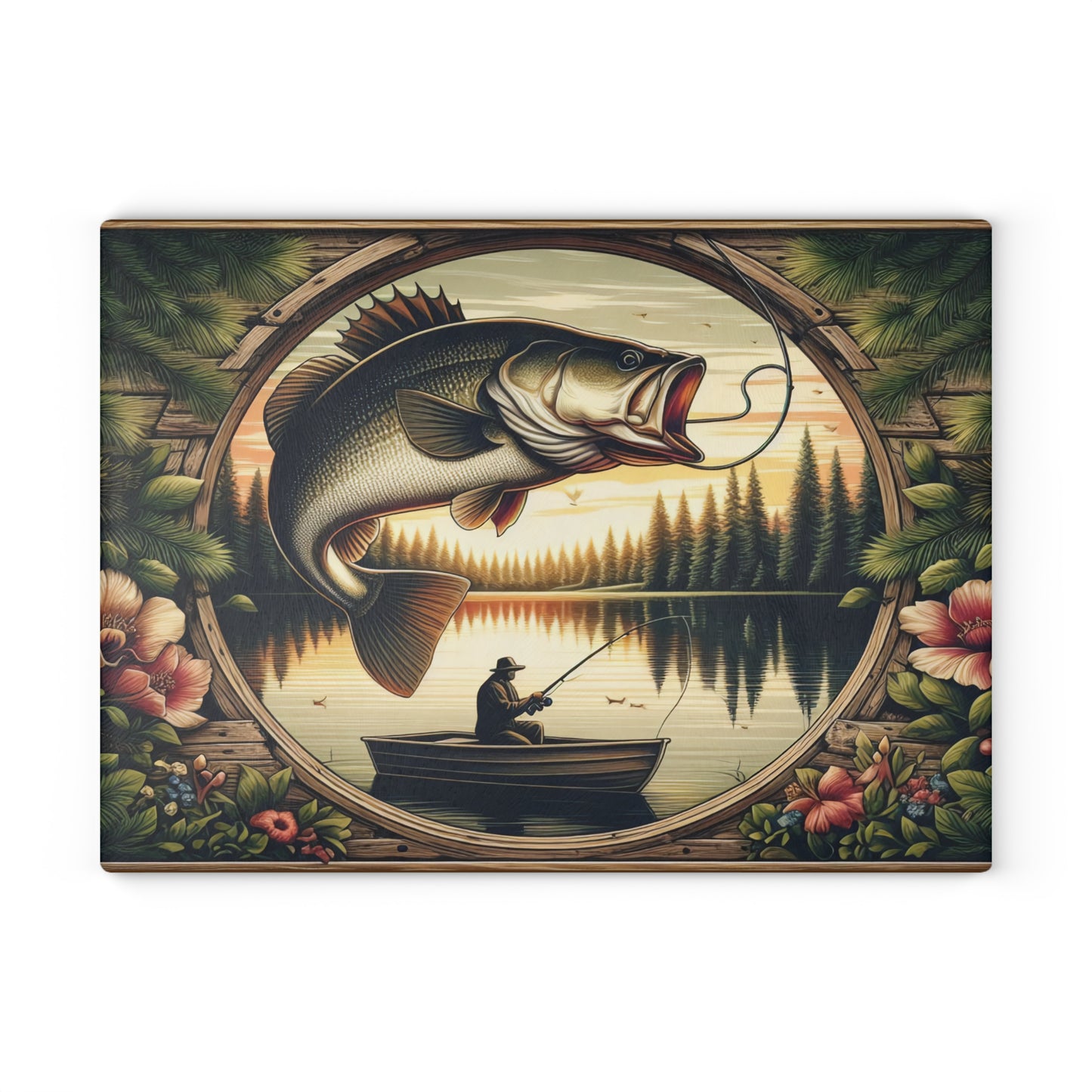 Rustic Fisherman Glass Cutting Board - Perfect Gift for Outdoor Enthusiasts