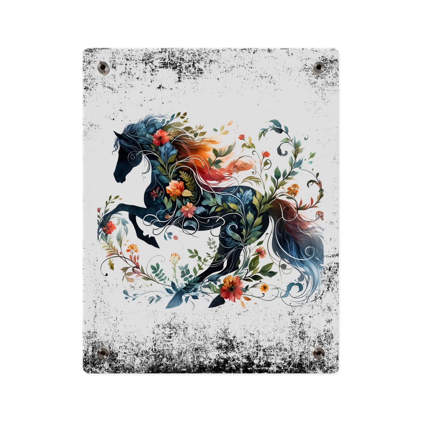 Vibrant Floral Horse Acrylic Wall Art Panel - Home Decor