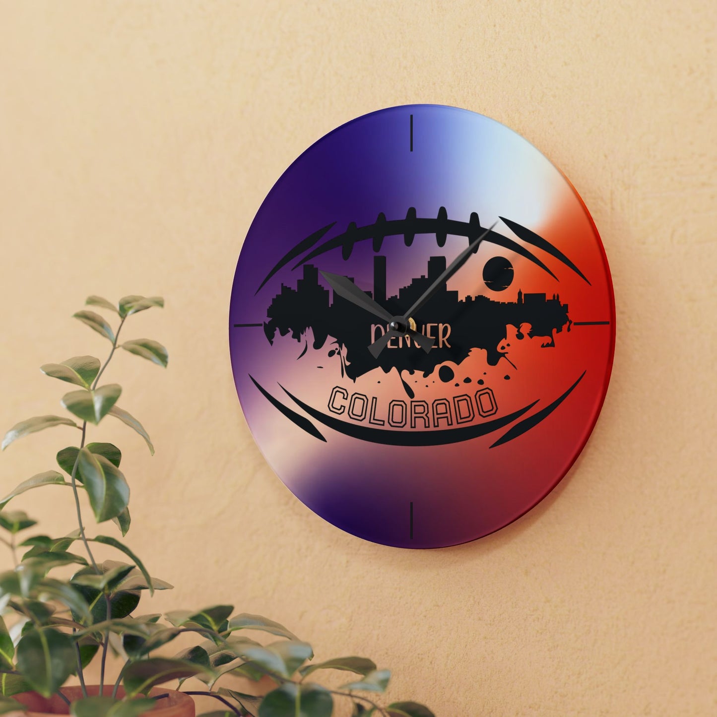 Acrylic Wall Clock — Denver Colorado Football Skyline Design