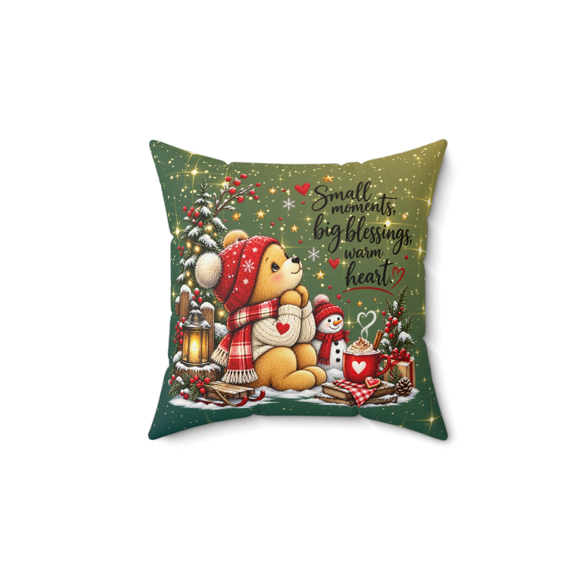 Square Faux Suede Christmas Bear Throw Pillow - Holiday Bear Throw Pillow Decor