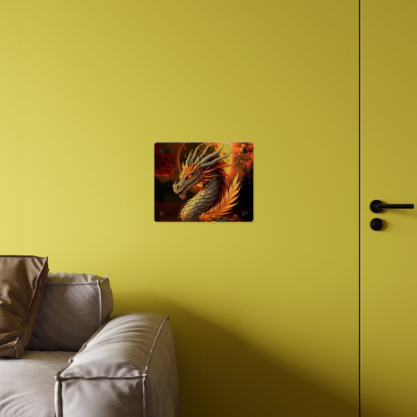 Gothic Theme Acrylic Wall Art Panels, Beautiful Dragon with Moon Background Decor, Accent for Any Room, Dragon Lovers, for Anyone