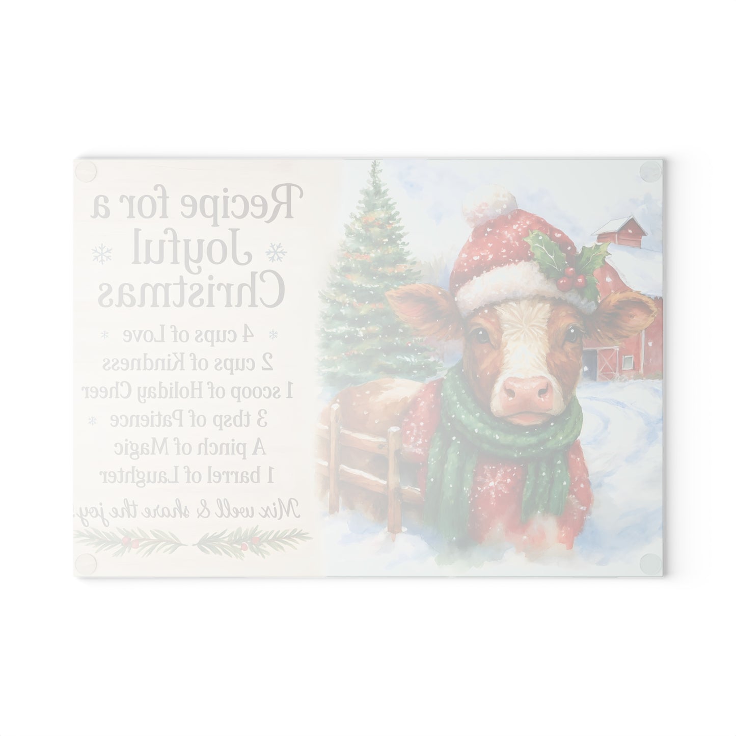 Holiday Recipe Glass Cutting Board - Joyful Christmas Design