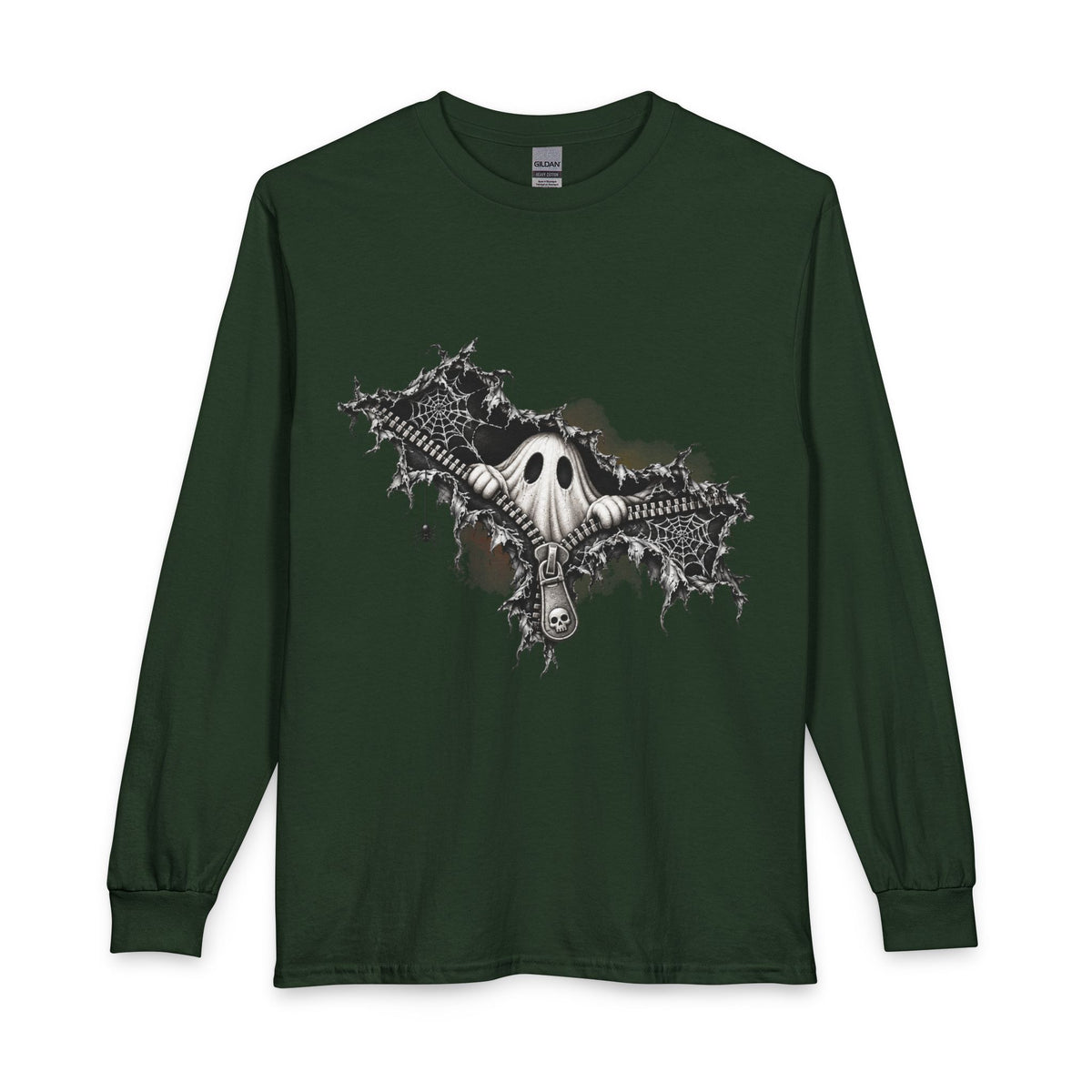 Gothic Ghost Peeping Through Zipper Long Sleeve T-Shirt
