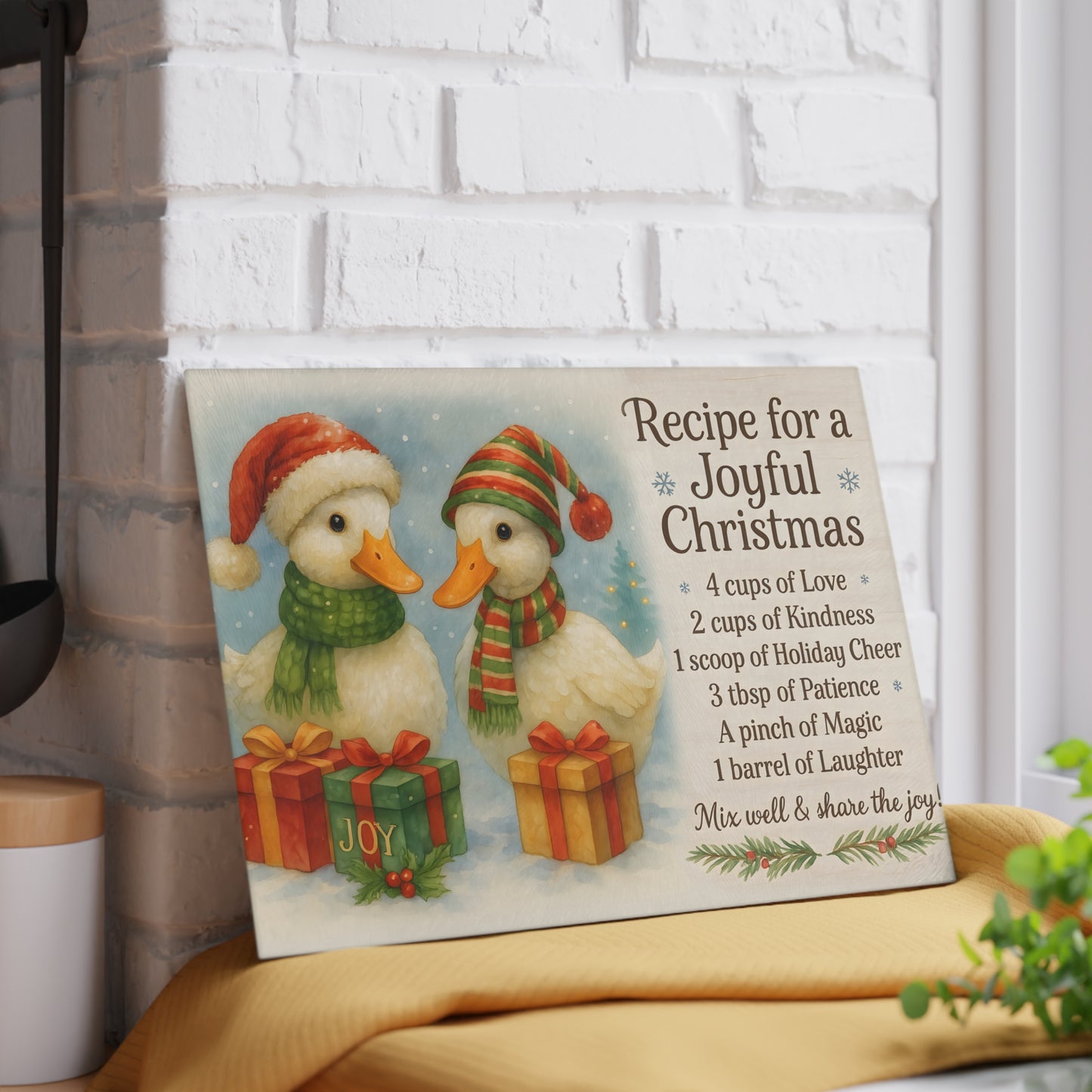 Festive Holiday Glass Cutting Board - Joyful Christmas Recipe