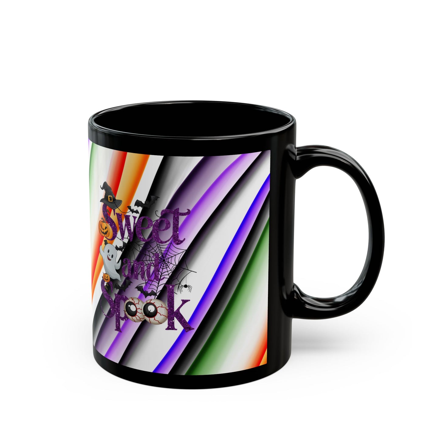 Halloween Theme Black Mug (11oz, 15oz), Cute Halloween Expression, Halloween Lovers, Coffee, Tea, Hot Chocolate Lovers, Great Gift Idea for Anyone