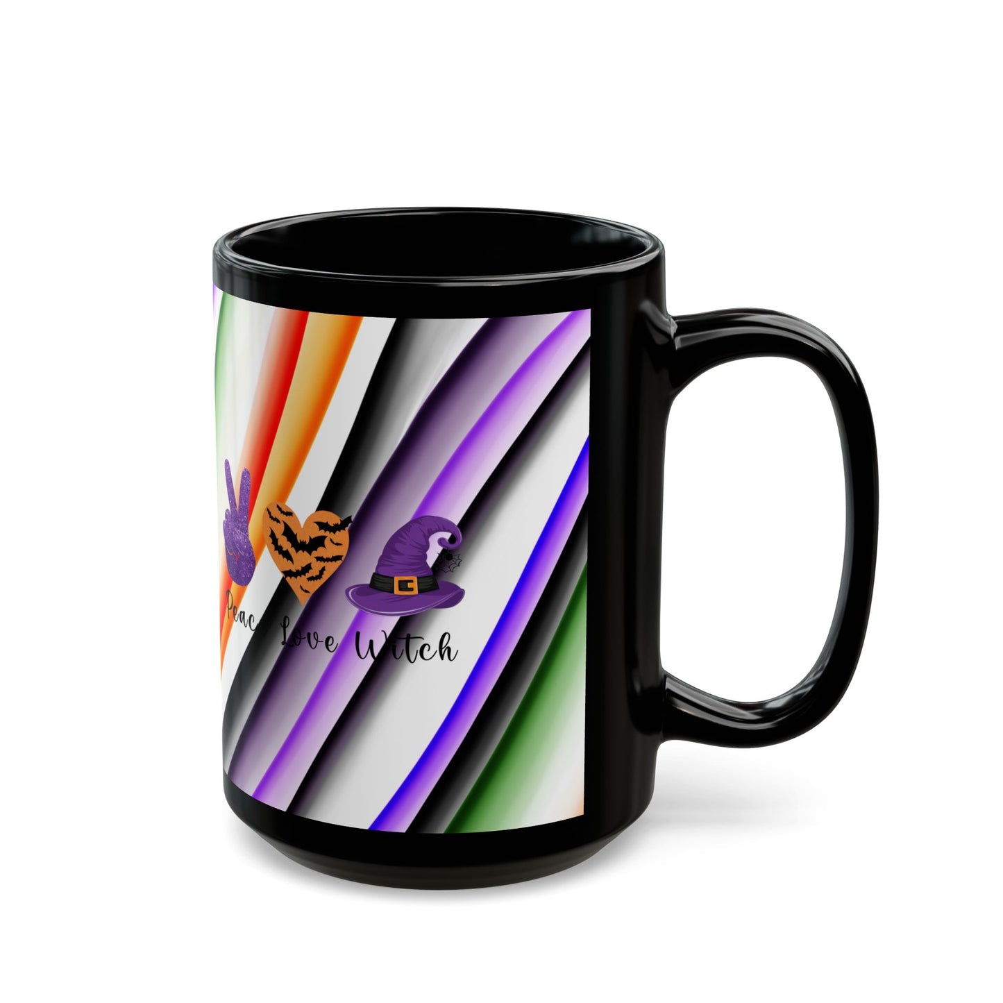Halloween Theme Black Mug (11oz, 15oz), Peace Loving Halloween Lovers, Coffee, Tea, Hot Chocolate Lovers, Gift Idea for Any Occasion for Anyone