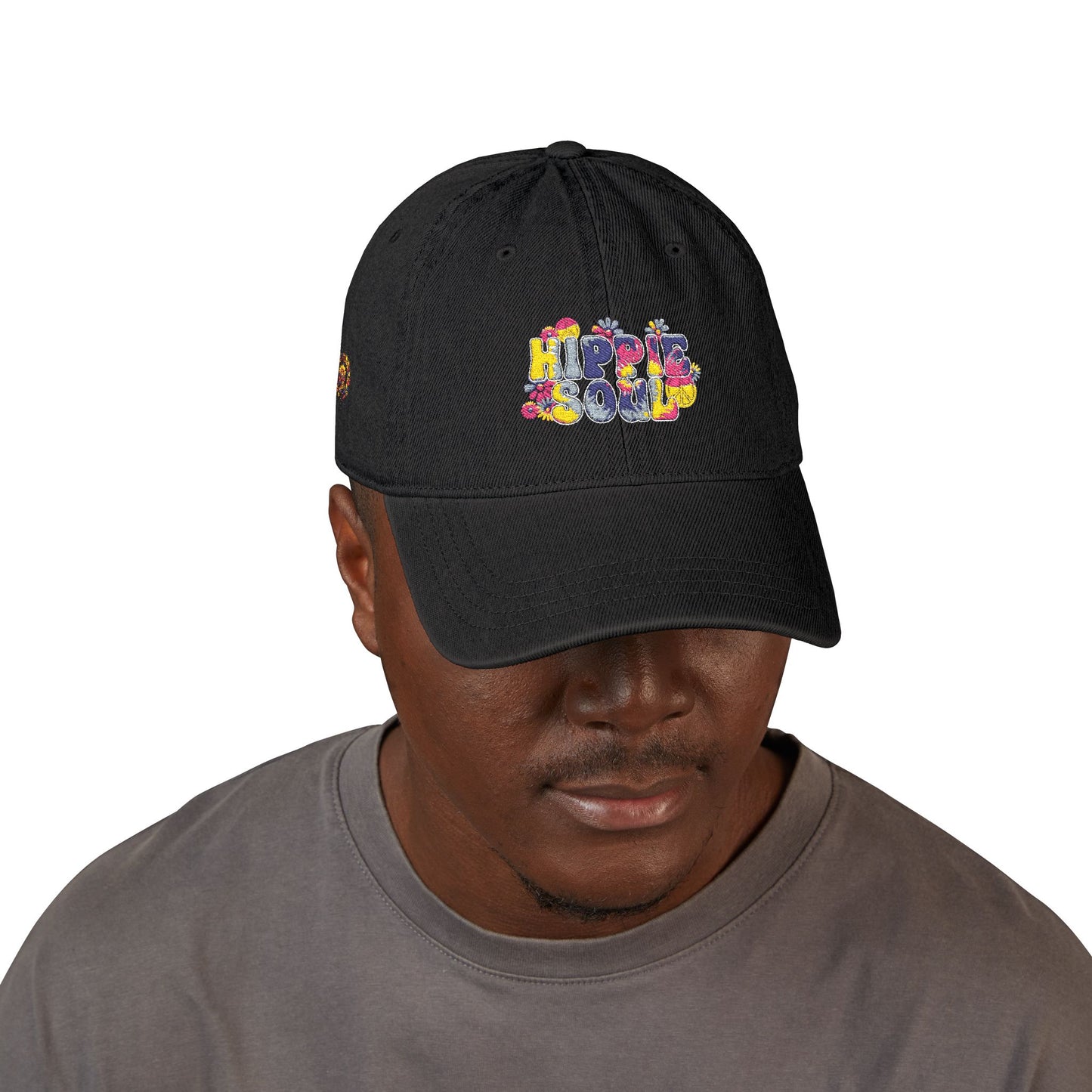 Embroidered Denim Hat - 'Hippie Soul' Adjustable Cap