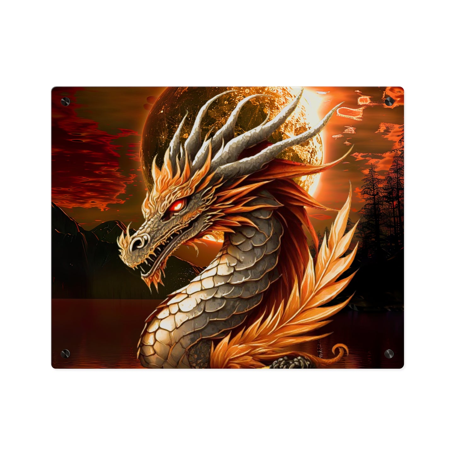 Gothic Theme Acrylic Wall Art Panels, Beautiful Dragon with Moon Background Decor, Accent for Any Room, Dragon Lovers, for Anyone