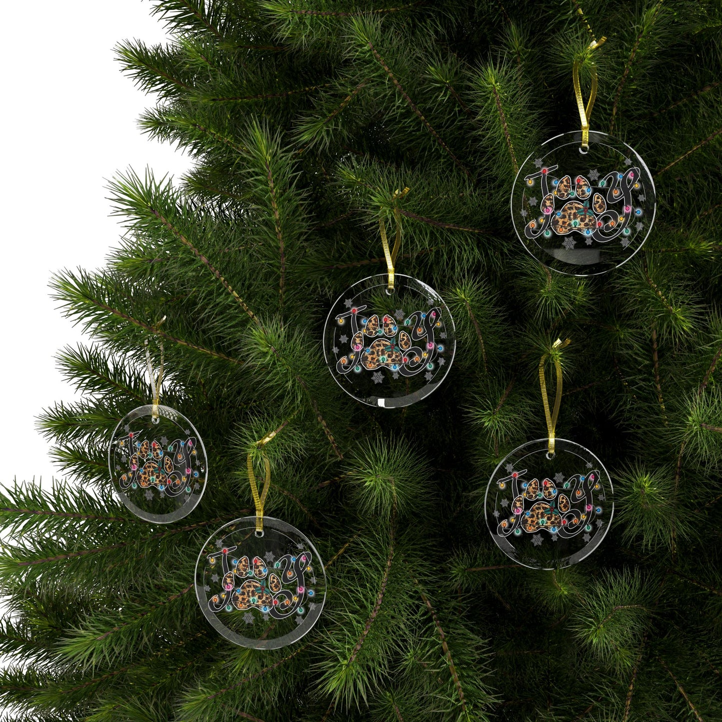 Pet Theme Holiday Glass Ornaments - Joy Christmas Pet Quote Animal Lovers Gift