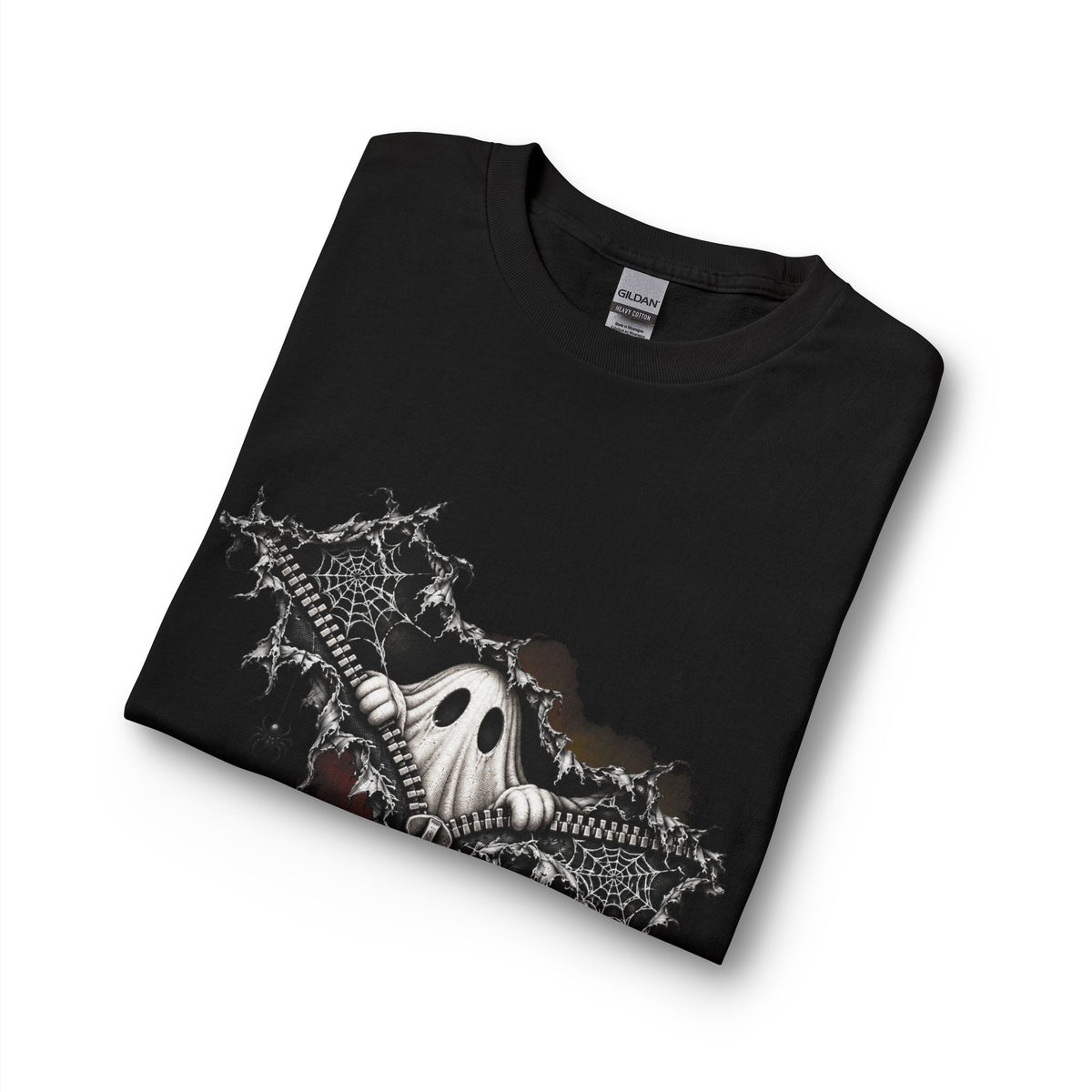 Gothic Ghost Peeping Through Zipper Long Sleeve T-Shirt