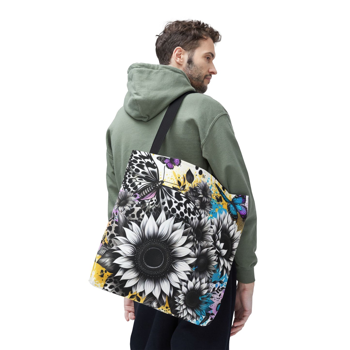 Sunflower & Butterflies Tote Bag — Color Splash Floral All-Over Print