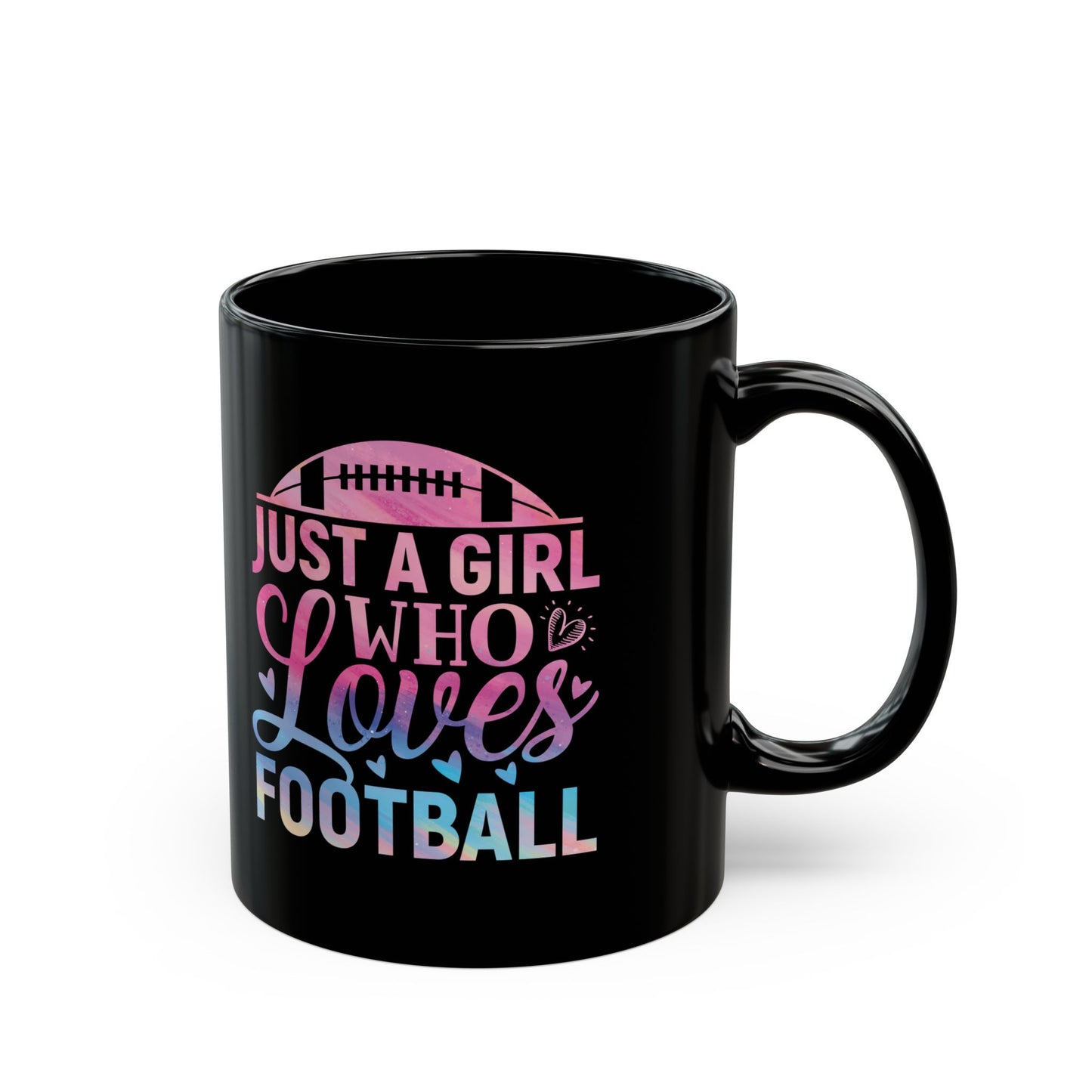 Football Theme for Her Black Mug (11oz, 15oz), Cute Football Quote, Hot Chocolate, Tea, Coffee Lovers, Football Lovers, Great Gift Idea for Any Occasion for Her