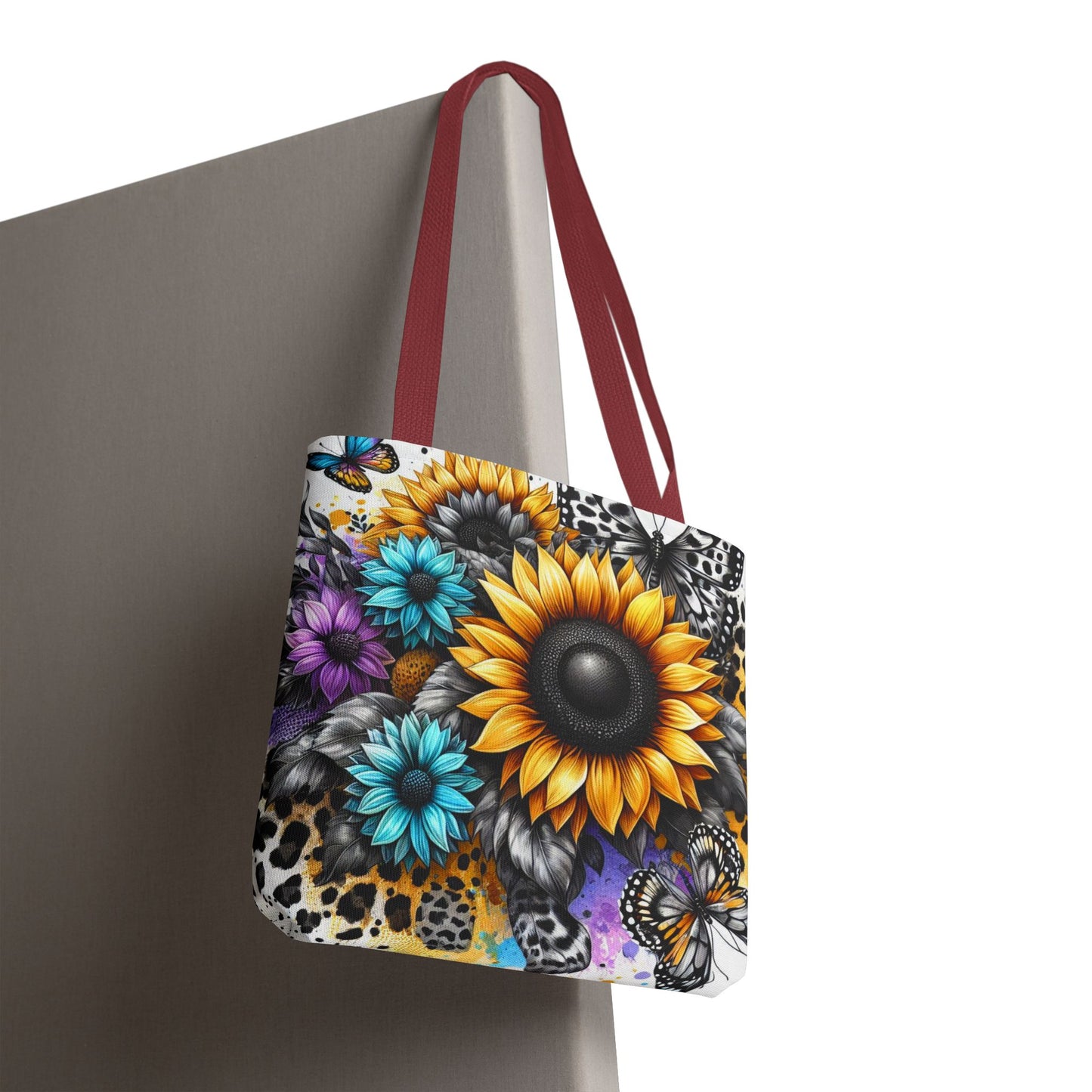 Sunflower & Butterfly Tote Bag — Colorful Floral All-Over Print