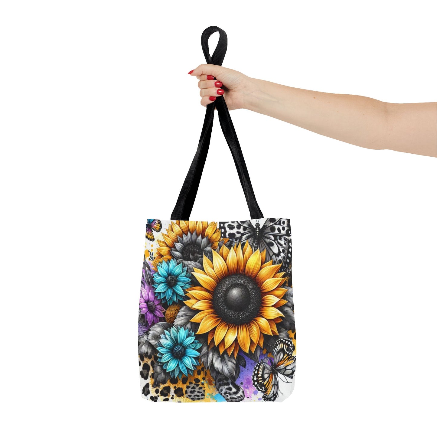 Sunflower & Butterfly Tote Bag — Colorful Floral All-Over Print