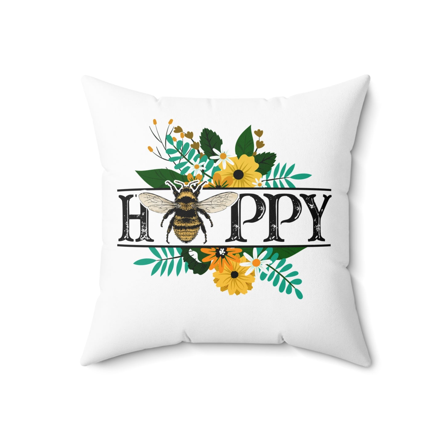 Nature Theme with Bee and Flowers Spun Polyester Square Pillow, Beautiful Home or Office Decor, Great Housewarming or Any Occasion Gift Idea for Anyone