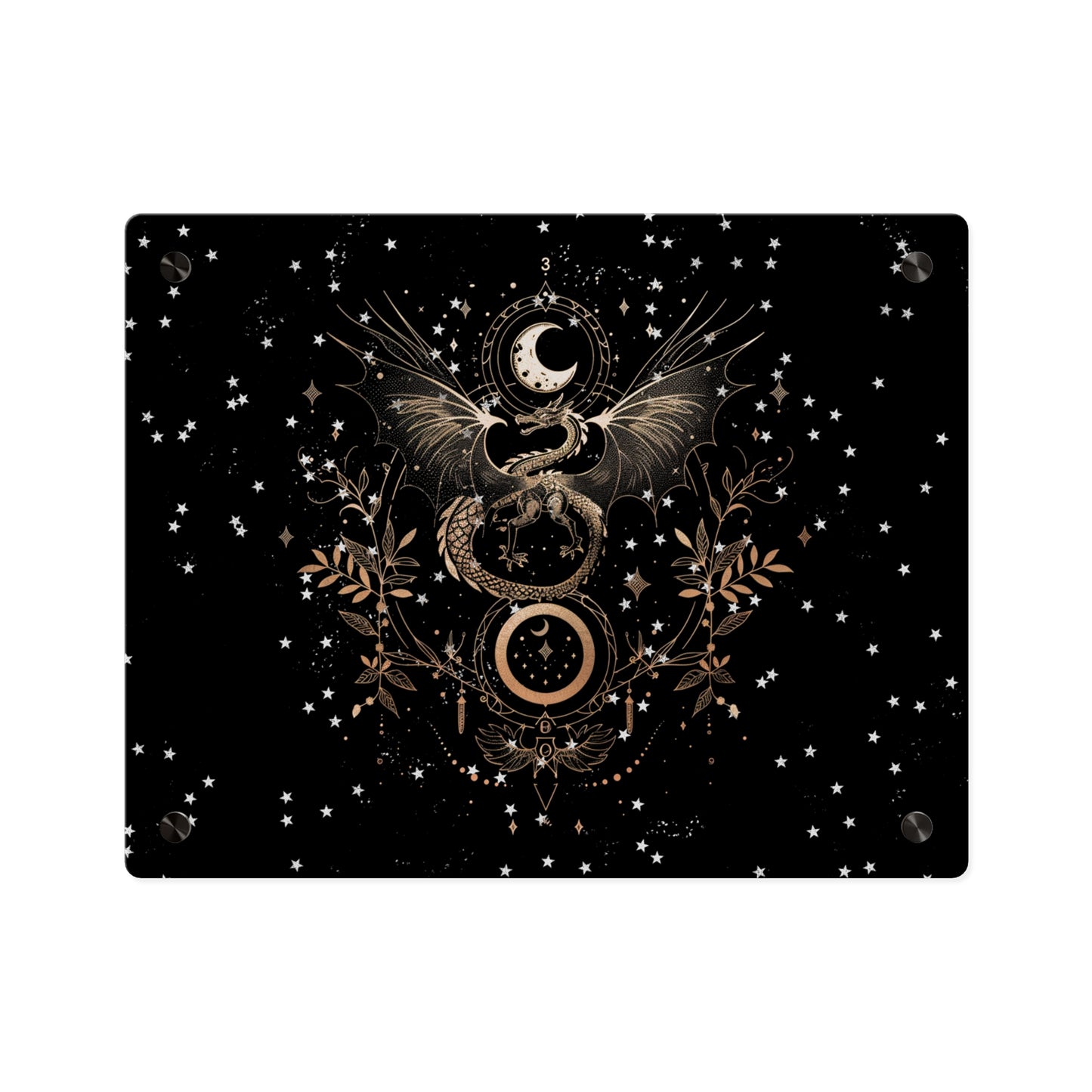 Celestial Acrylic Wall Art Panel - Mystical Dragon with Moon and Stars Decor