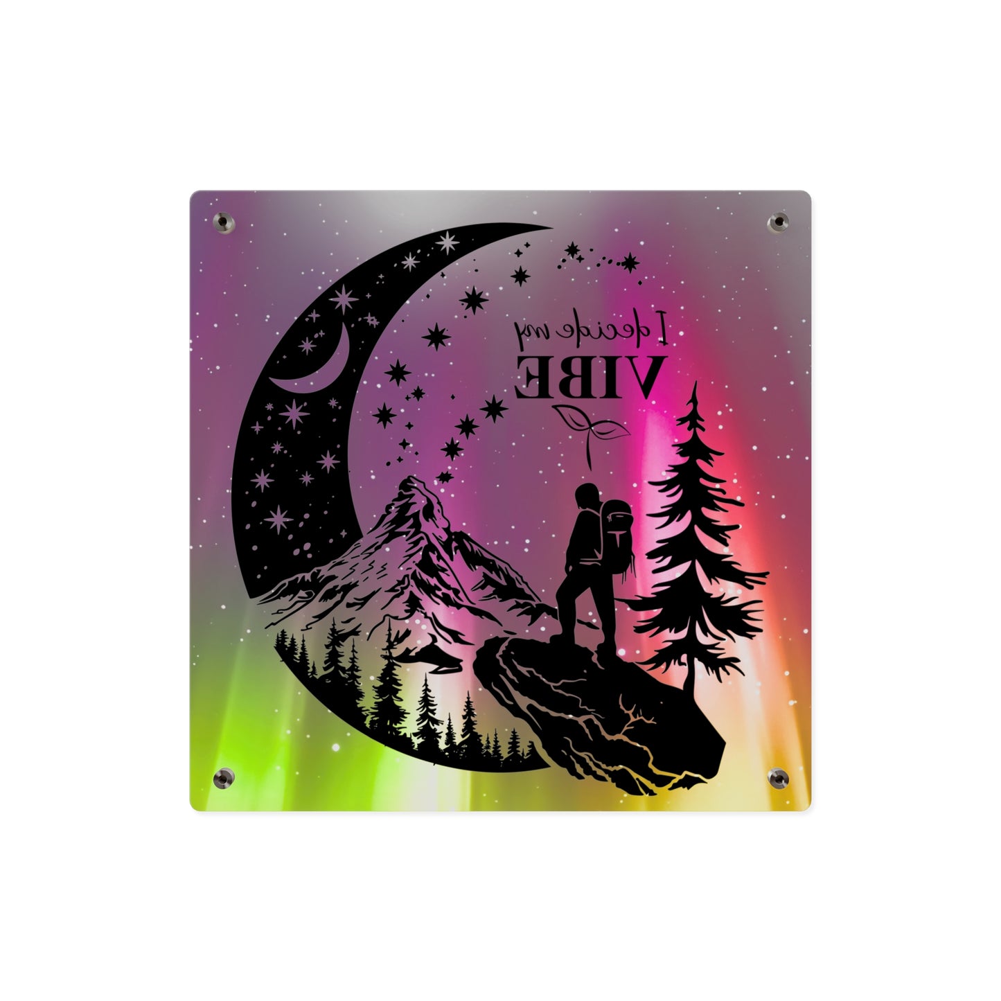 Acrylic Wall Art Panel - Inspirational Quote 'I Decide My Vibe' Hiking Scene