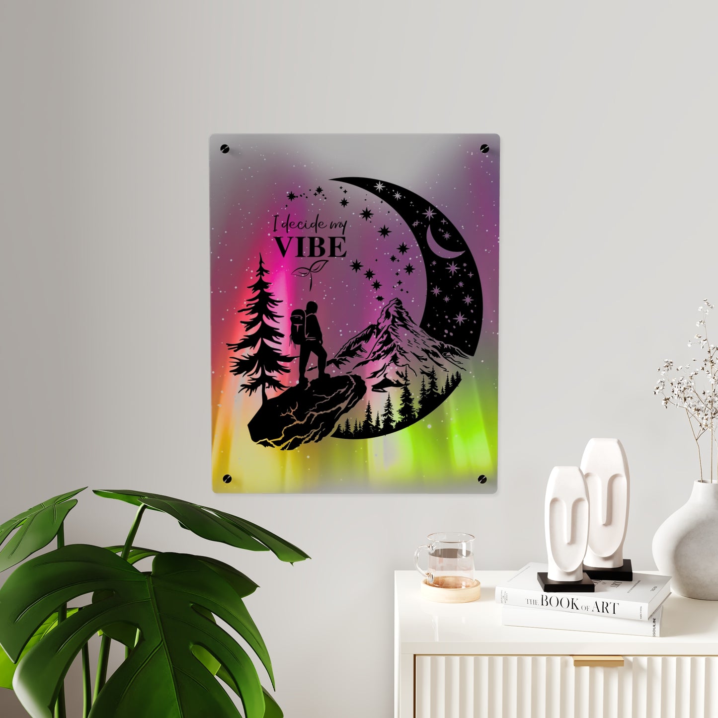 Acrylic Wall Art Panel - Inspirational Quote 'I Decide My Vibe' Hiking Scene