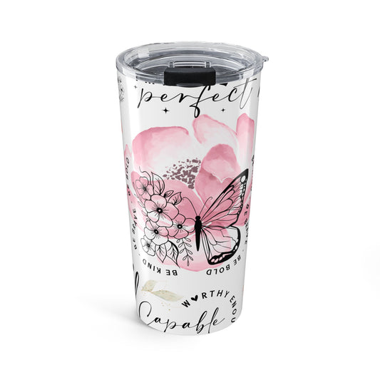 Inspirational Pink Floral Tumbler 20oz - Be Bold Stay Kind