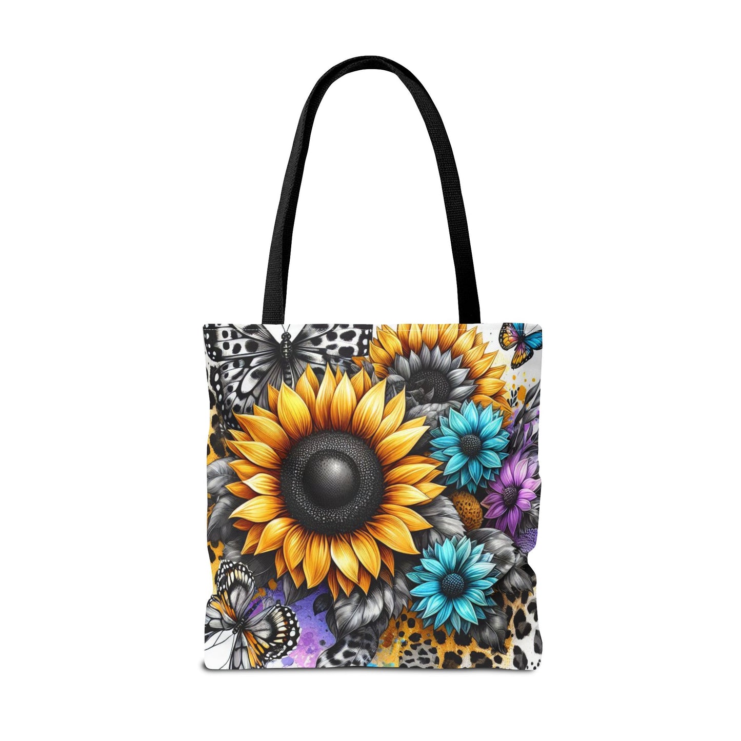 Sunflower & Butterfly Tote Bag — Colorful Floral All-Over Print