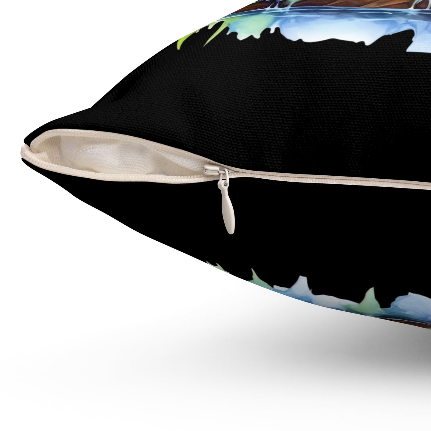 Decorative Spun Polyester Square Pillow, Mushroom with Frogs Decor for Home or Office, Great Gift Idea for Any Occasion for Anyone