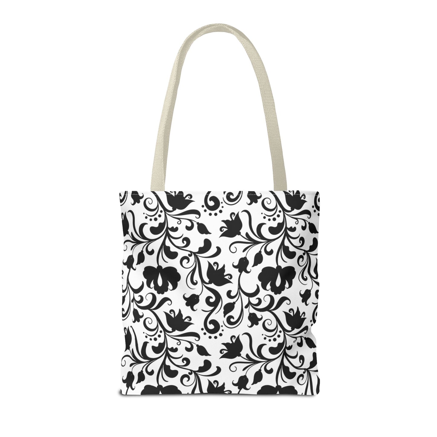 Black and White Floral Tote Bag - Stylish AOP Fashion Everyday Gift