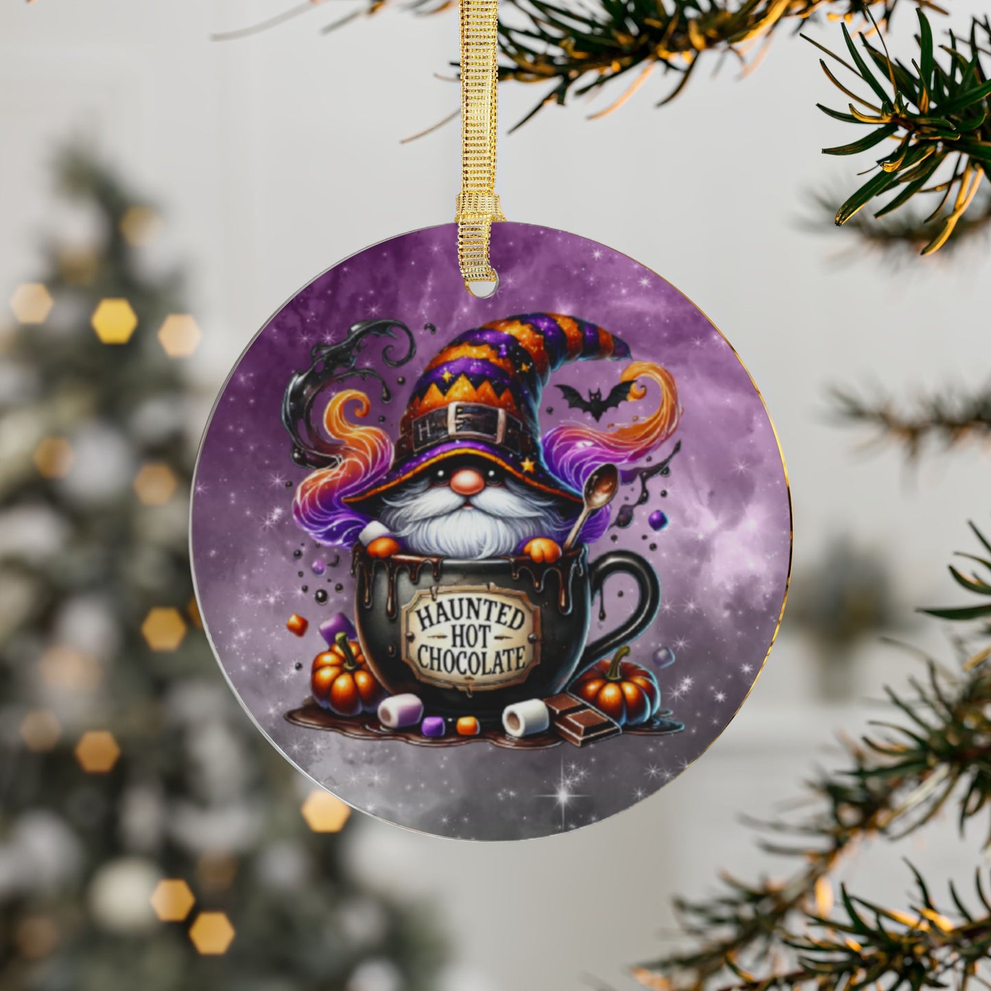 Haunted Hot Chocolate Gnome Acrylic Ornament - Festive Holiday Ornament