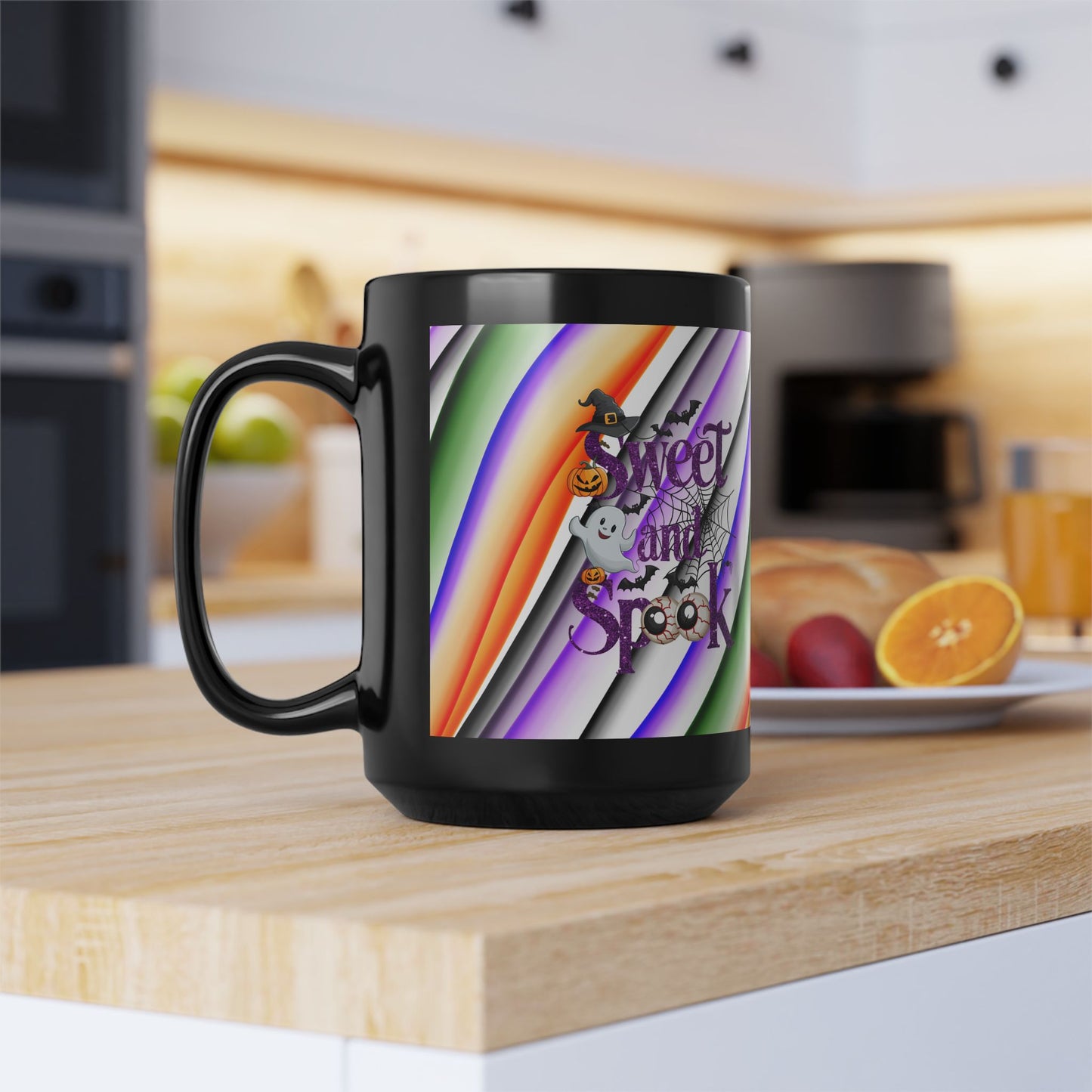 Halloween Theme Black Mug (11oz, 15oz), Cute Halloween Expression, Halloween Lovers, Coffee, Tea, Hot Chocolate Lovers, Great Gift Idea for Anyone