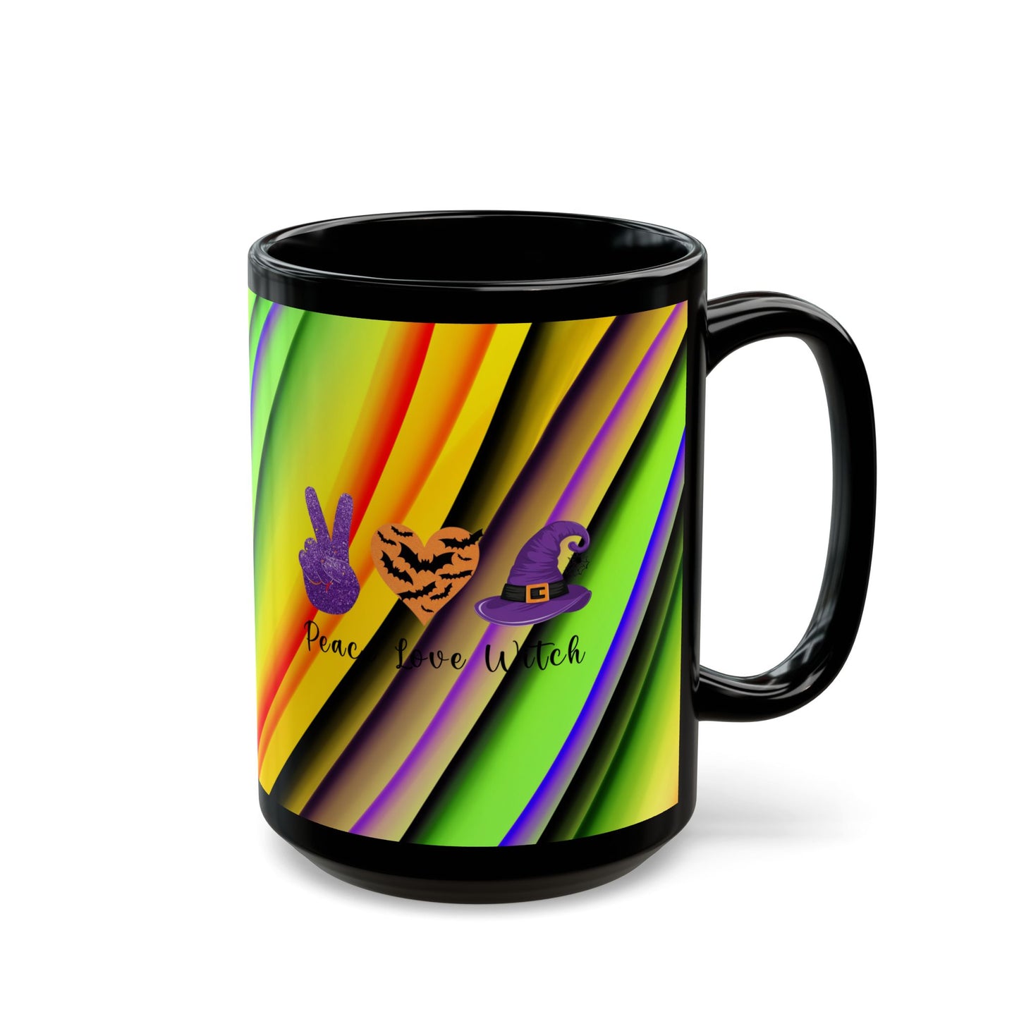 Halloween Theme Black Mug (11oz, 15oz), Halloween Quote, Peace Loving Halloween Lovers, Coffee, Tea, Hot Chocolate Lovers, Great Gift Idea