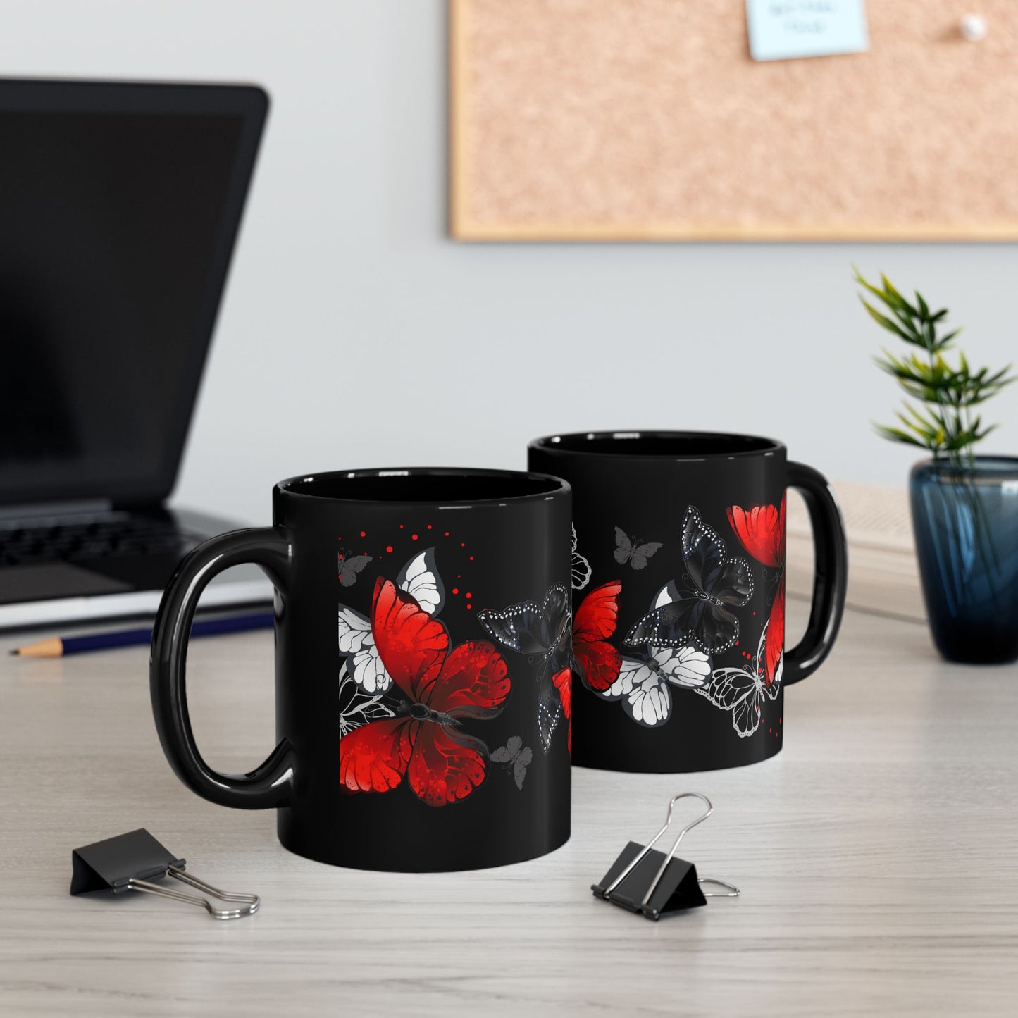 Elegant Butterfly Black Mug - 11oz & 15oz | Perfect Gift for Mothers, Nature Lovers