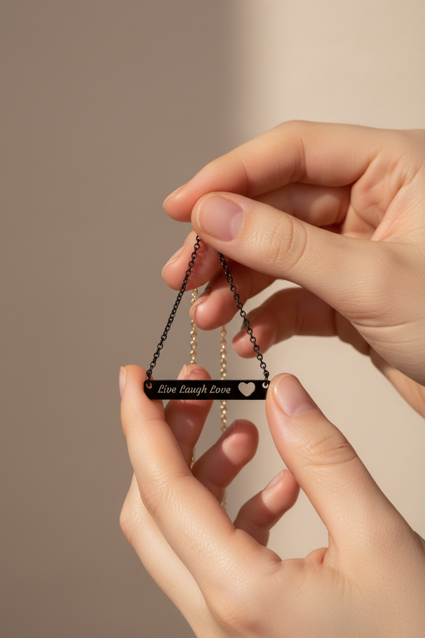 Black PVD live laugh love pendant