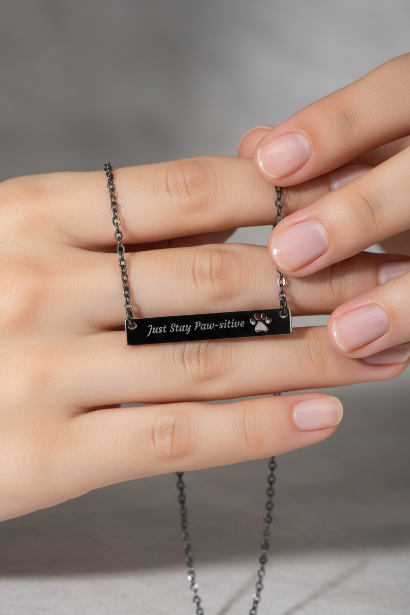 Black PVD paw bar pendant