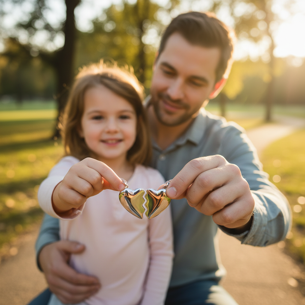 Dad & Daughter Steel Split Heart