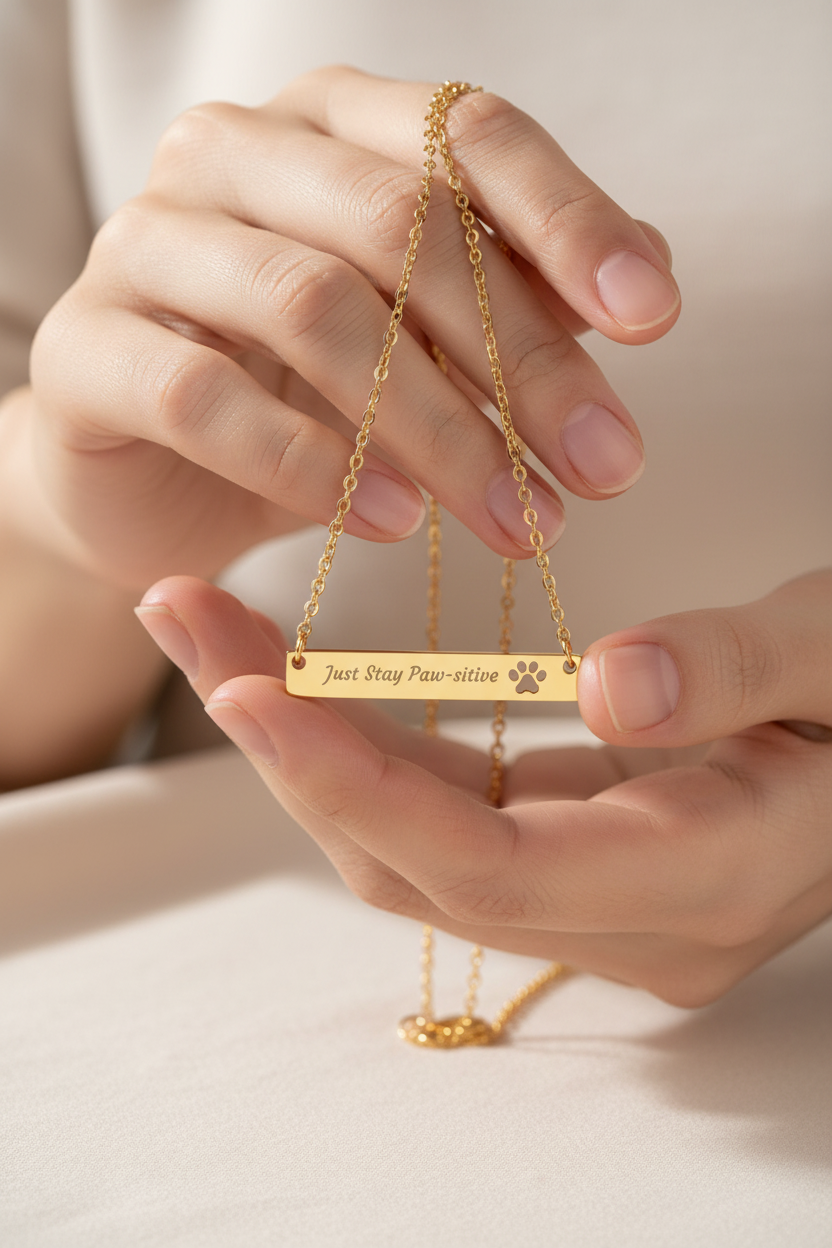 Gold PVD paw bar pendant