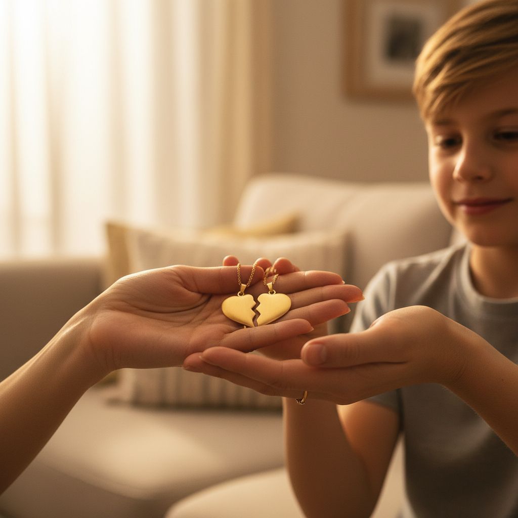 Mother & Son Gold Split Heart