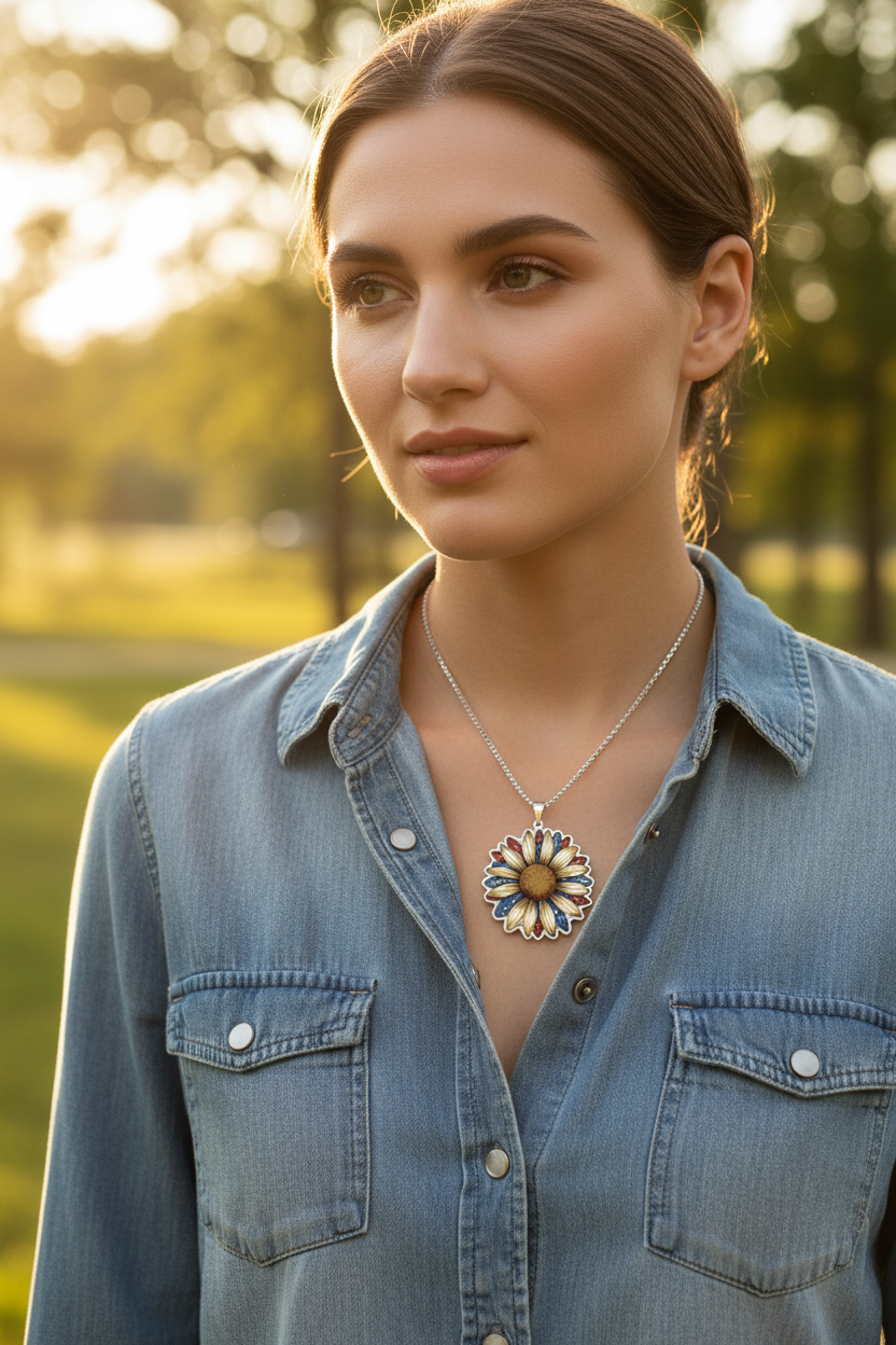 Patriotic Sunflower Necklace Lifestyle Scene