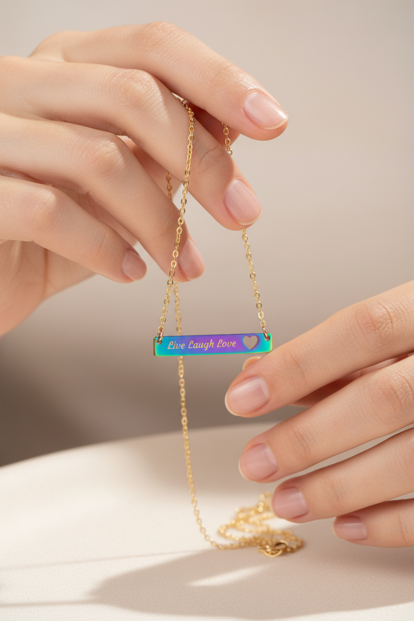 Rainbow PVD live laugh love pendant