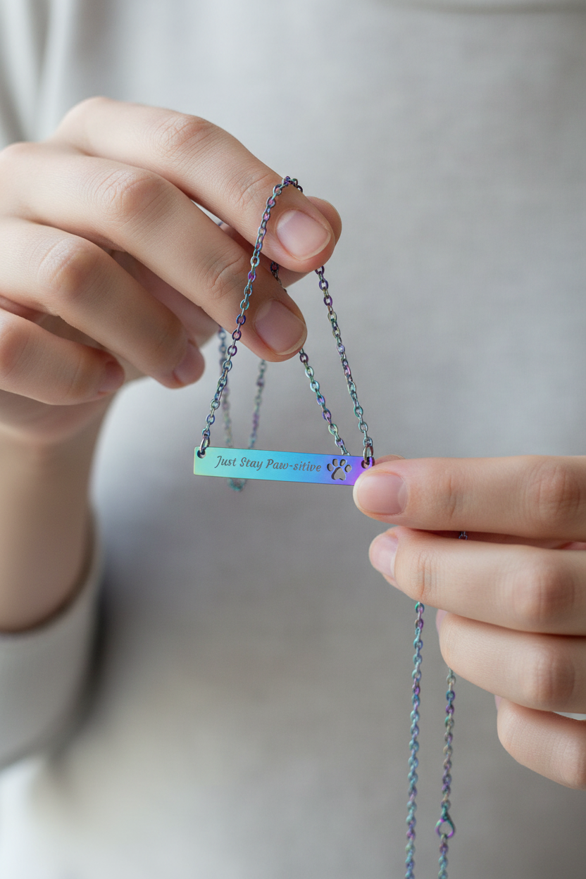 Rainbow PVD paw bar pendant