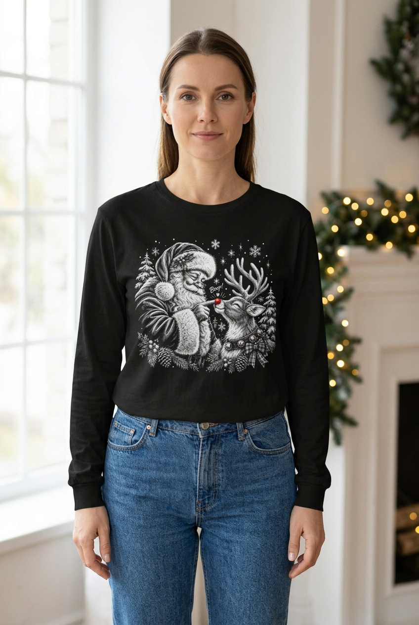 Winter Wonderland Santa and reindeer shirt lifestyle mockup